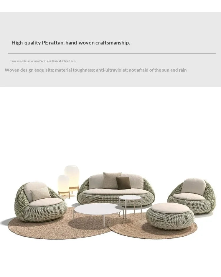Custom Modern Simplicity Outdoor Sofa Courtyard Homestay Terrace Balcony Rainproof Sun-proof Coffee Table Combination Plastic Ra