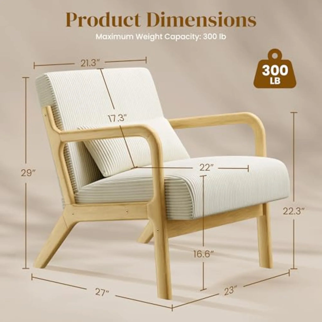 Accent Chair for Living Room, Corduroy Mid Century Modern Reading Armchairs with Lumbar Pillow for Bedroom, Decorative