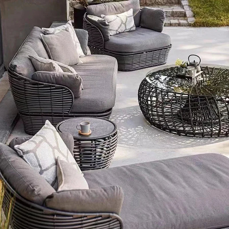 Nordic Hotel Outdoor Rattan Garden Sofas B&B Villa Garden Simple Courtyard Waterproof Sun Protection Lazy Sofa Outdoor Furniture