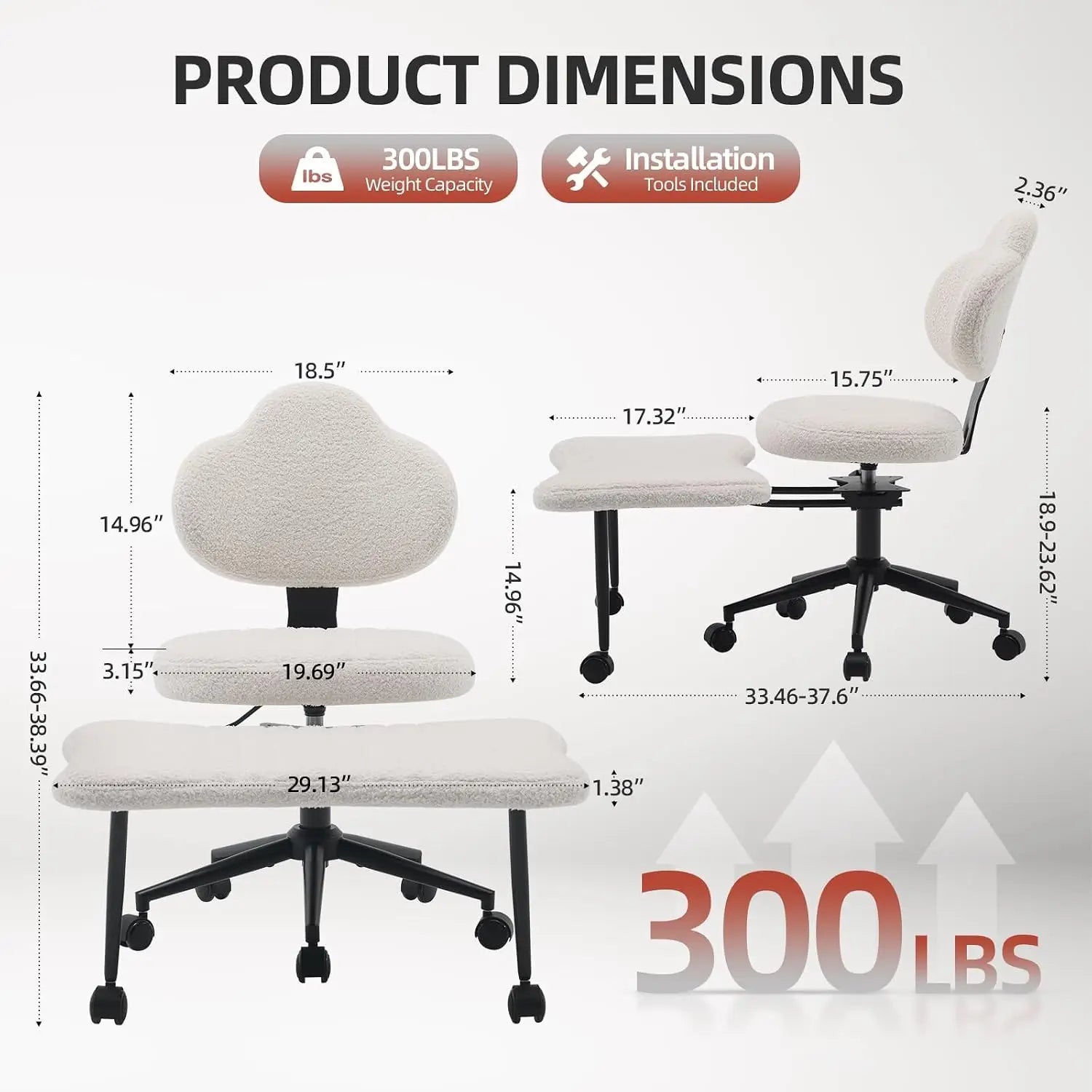 White Cross Legged Office Chair Meditation Seat with Lumbar Support for Desk Work, Yoga & Mindfulness Comfortable & Space-Saving