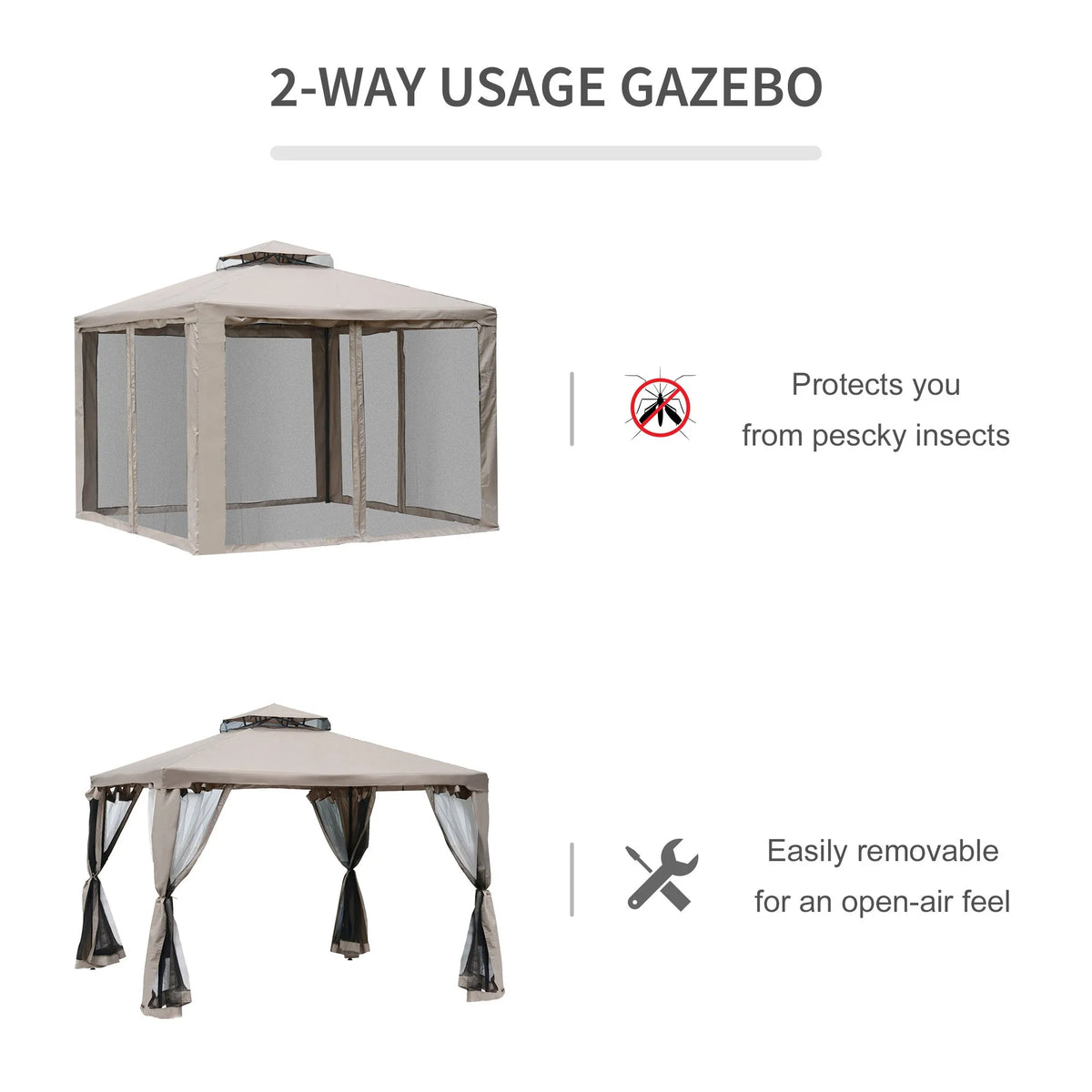 9.6' X 9.6' Outdoor Patio Gazebo Canopy Tent with Two-Tiered Roof, Taupe