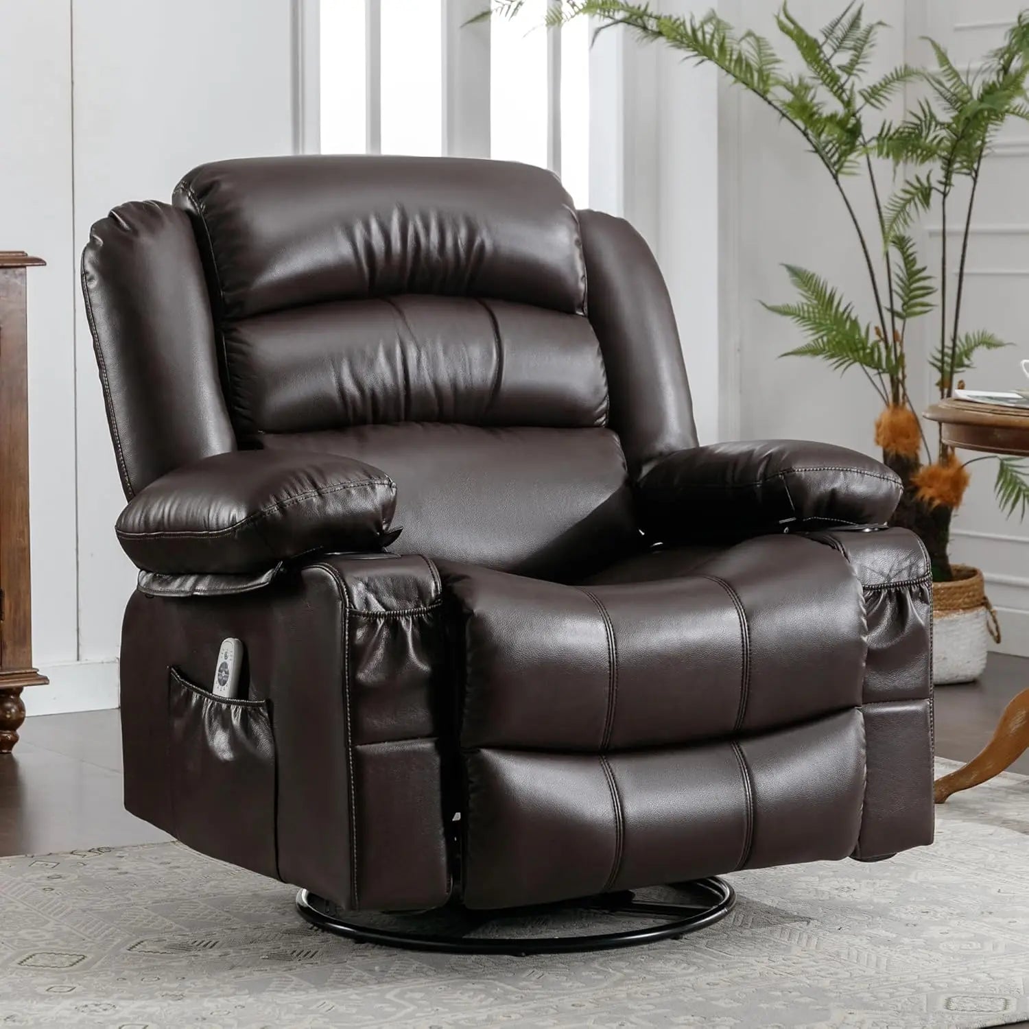 Oversized Massage Swivel Recliner Chair with Lumbar Heating  Rocker Recliner Single Sofa