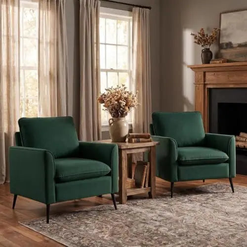（Local US Inventory）Mid Century Modern Living Room Accent Chairs Set of 2 Oversized Faux Leather Armchairs with Removable Cushio