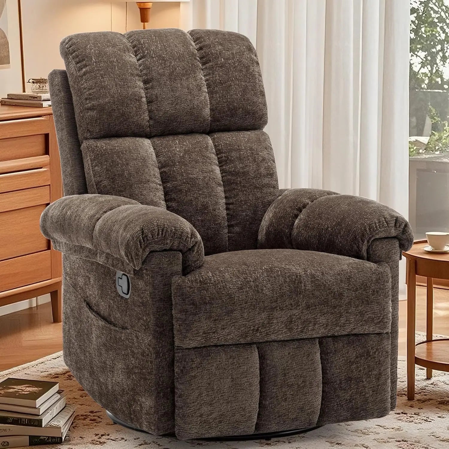 Manual Upholstered Swivel Rocker Recliner,Compact Small Space Reclining Chair For Adults, Custom
