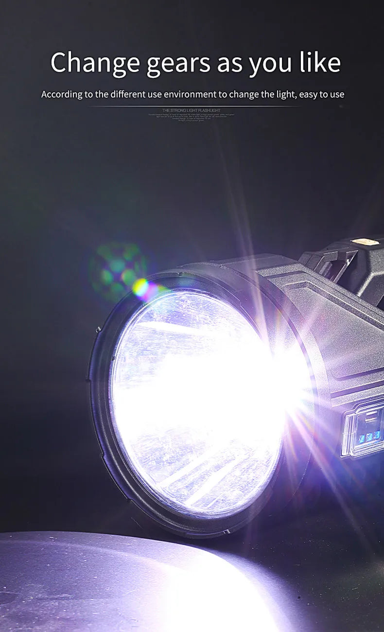 Portable Powerful Searchlight with Large Capacity Lithium Battery Rechargeable Handheld Flashlight Featuring Power Bank Function