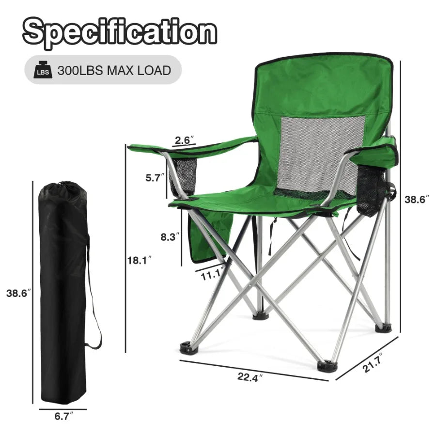 Folding Camp Chair Portable Outdoor Chair with Cup Holder and Carrying Bag for Camping Beach Fishing and Sports Events
