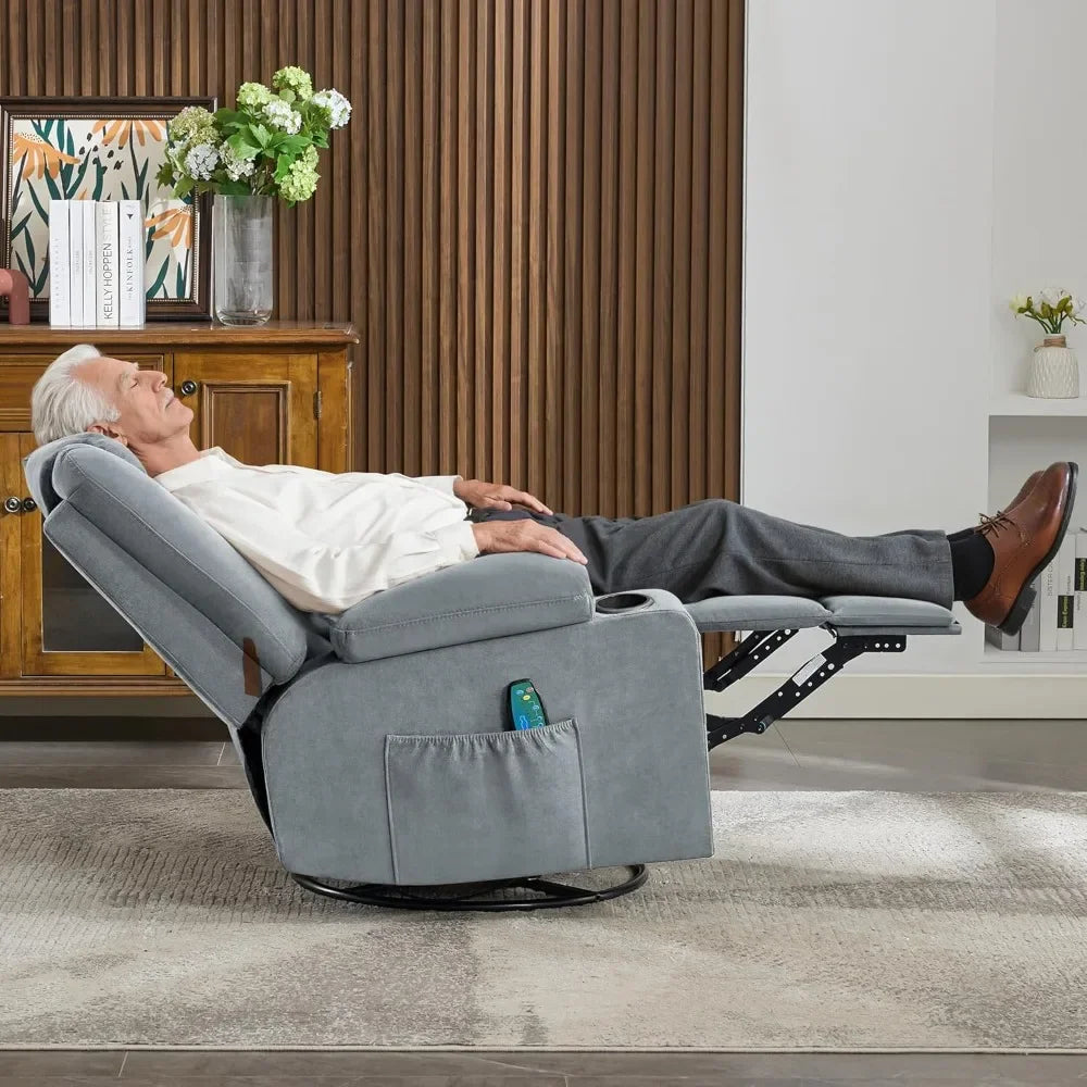 Swivel Recliner Chair with Vibration Massage & Lumbar Heat, Ergonomic Rocking Chair with Cup Holders for Living Room