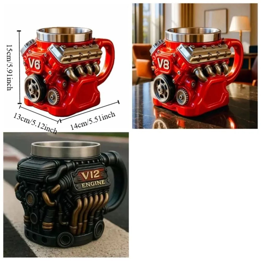Creative Retro Engine Coffee Cup V6/V8/V12 With Handle Drinking Cup 3D Resin Tea Mugs Office