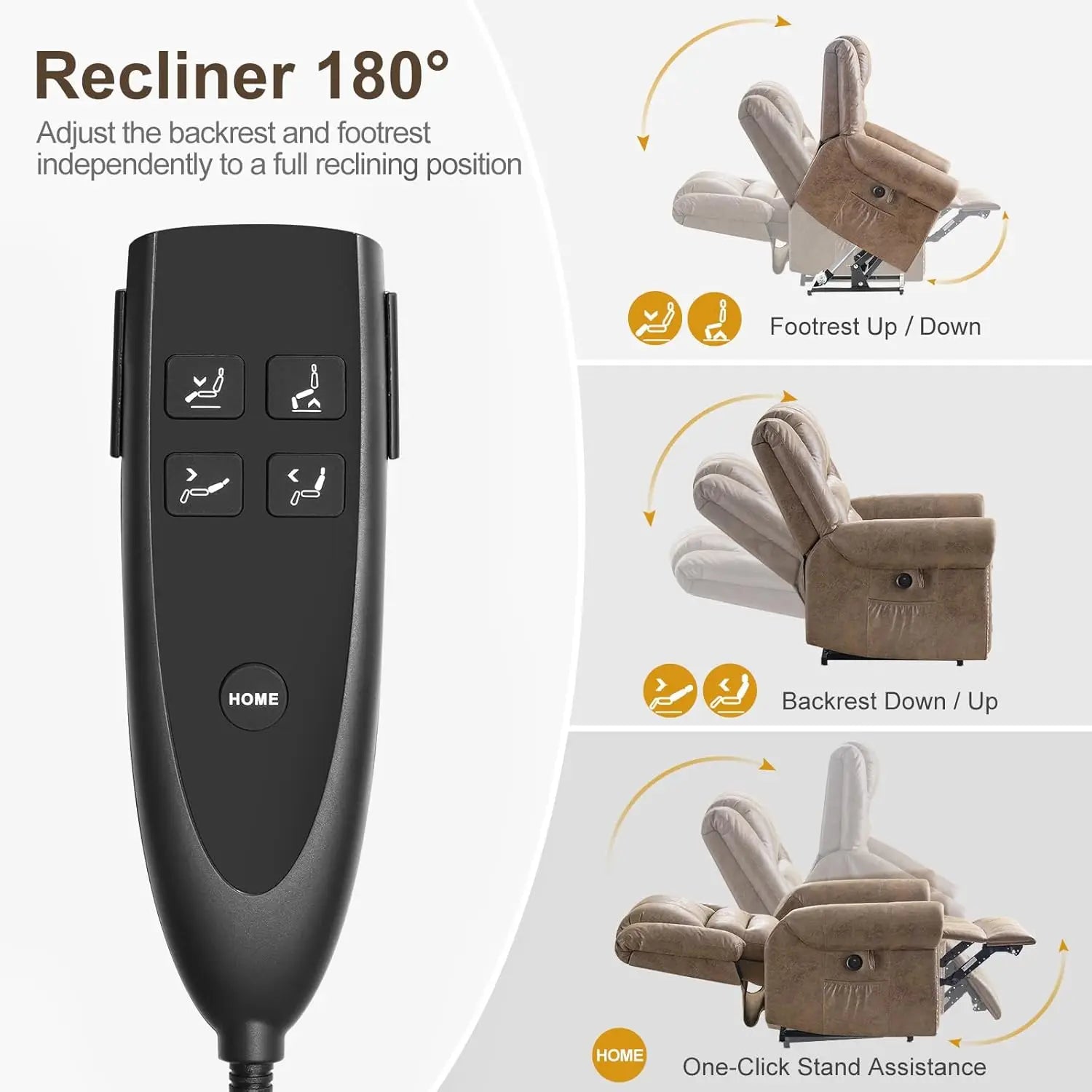 Dual Motor Lay Flat Power Lift Recliner Chair for Elderly, Breathable Leather Large Infinite Position Electric Chairs