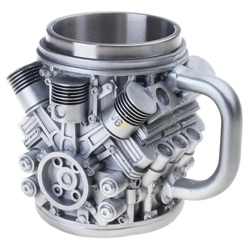 Heat Resistant Stainless Steel Lined Resin Beer Coffee Mug Mechanical Theme Insulated Water Cup for Car Enthusiasts