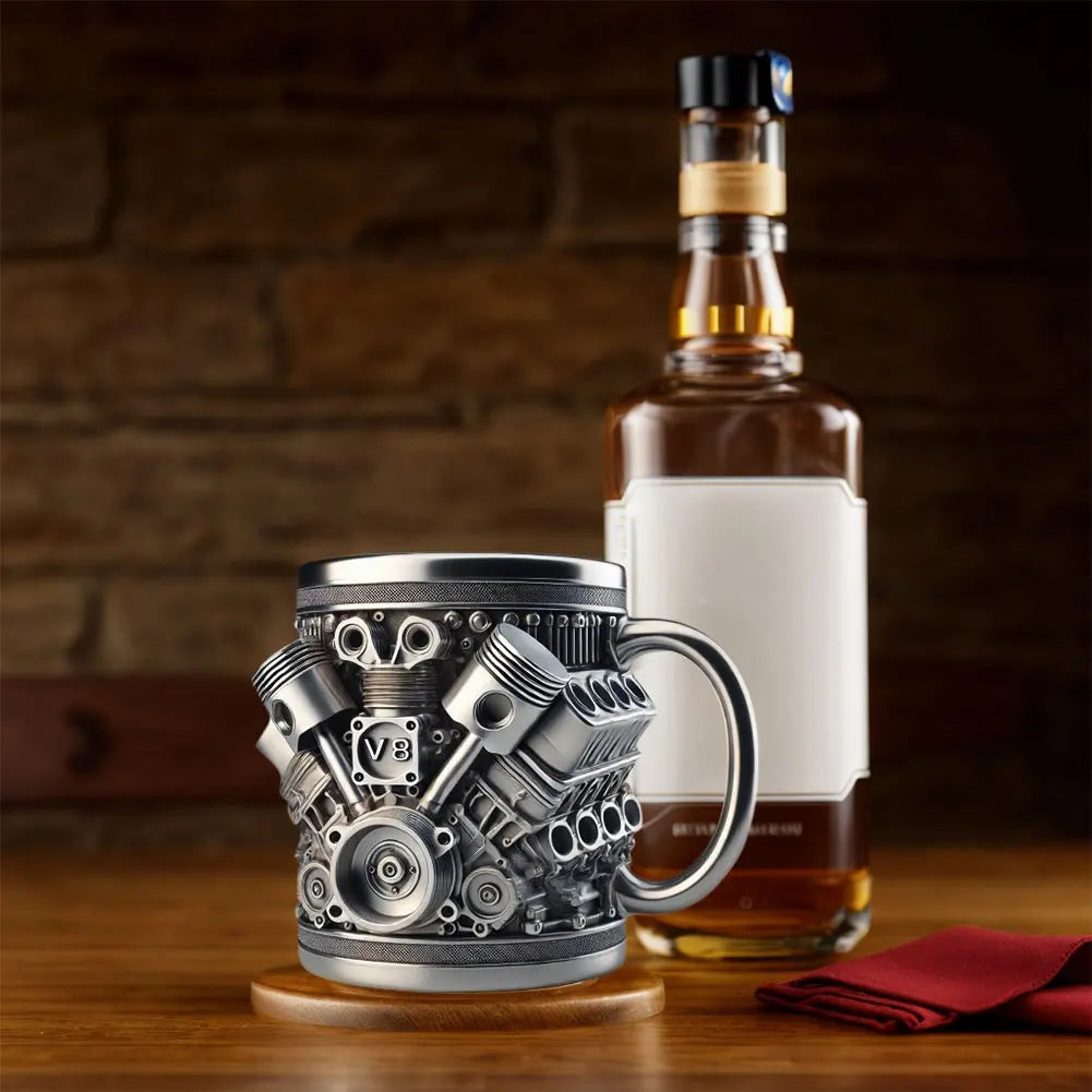 Unique Car Engine Coffee Cup Stainless Steel Cocktail Mug Tea Cup for Car Enthusiasts