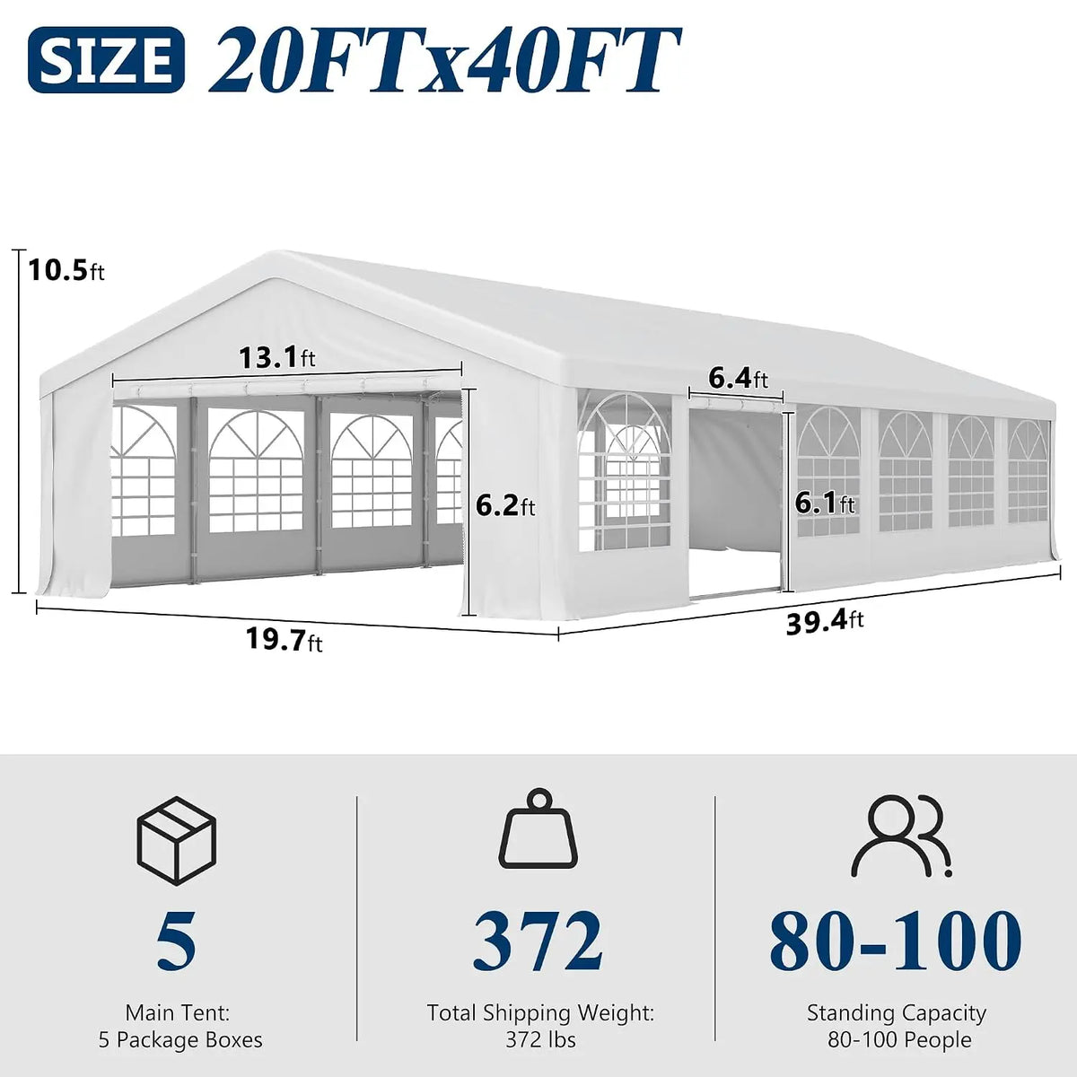 20'x40' Heavy-Duty Party Tent for Events, Customized