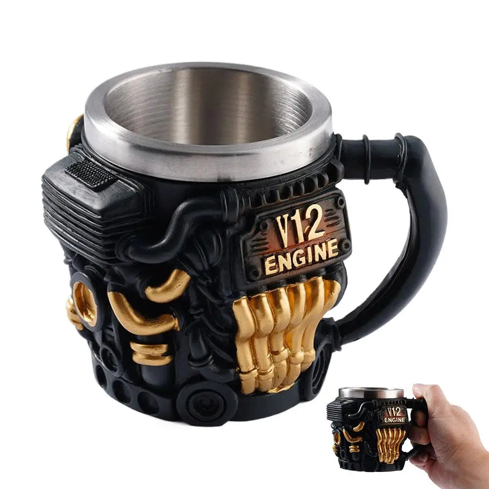 V6 V8 V12 Retro Engine Coffee Mug Stainless Steel Coffee Mug Funny Design Mug Coffee Cup Cocktail Mug Tea Cup For Car Enthusiast