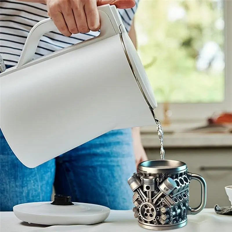 AD-V6 Engines Stainless Steel Cup Coffee Mug Car Engine Coffee Cup With Insulated Handle For Car Lovers Gift