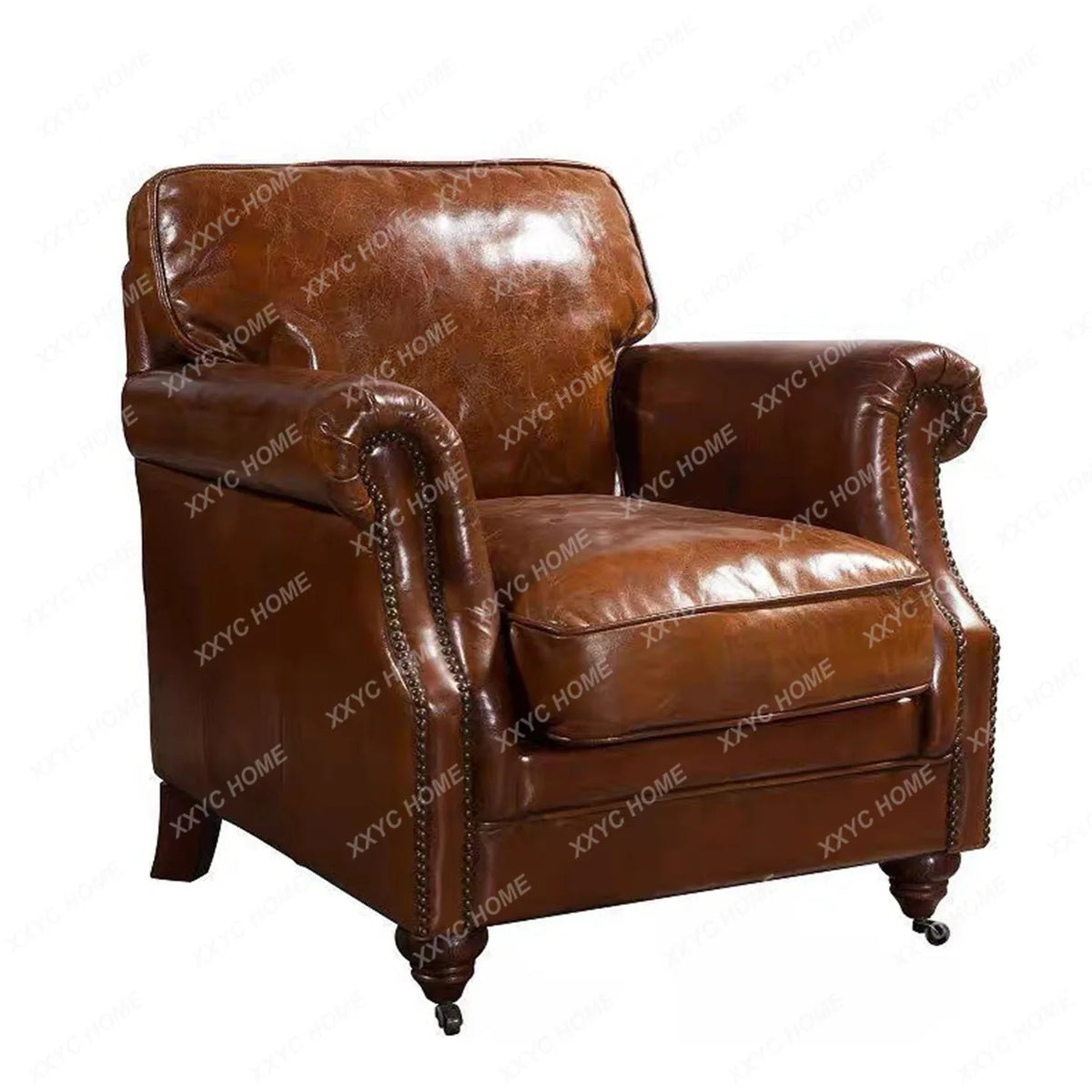 SS Medieval classic leather single sofa oil wax leather cigar chair living room cigar bar  retro sofa chair