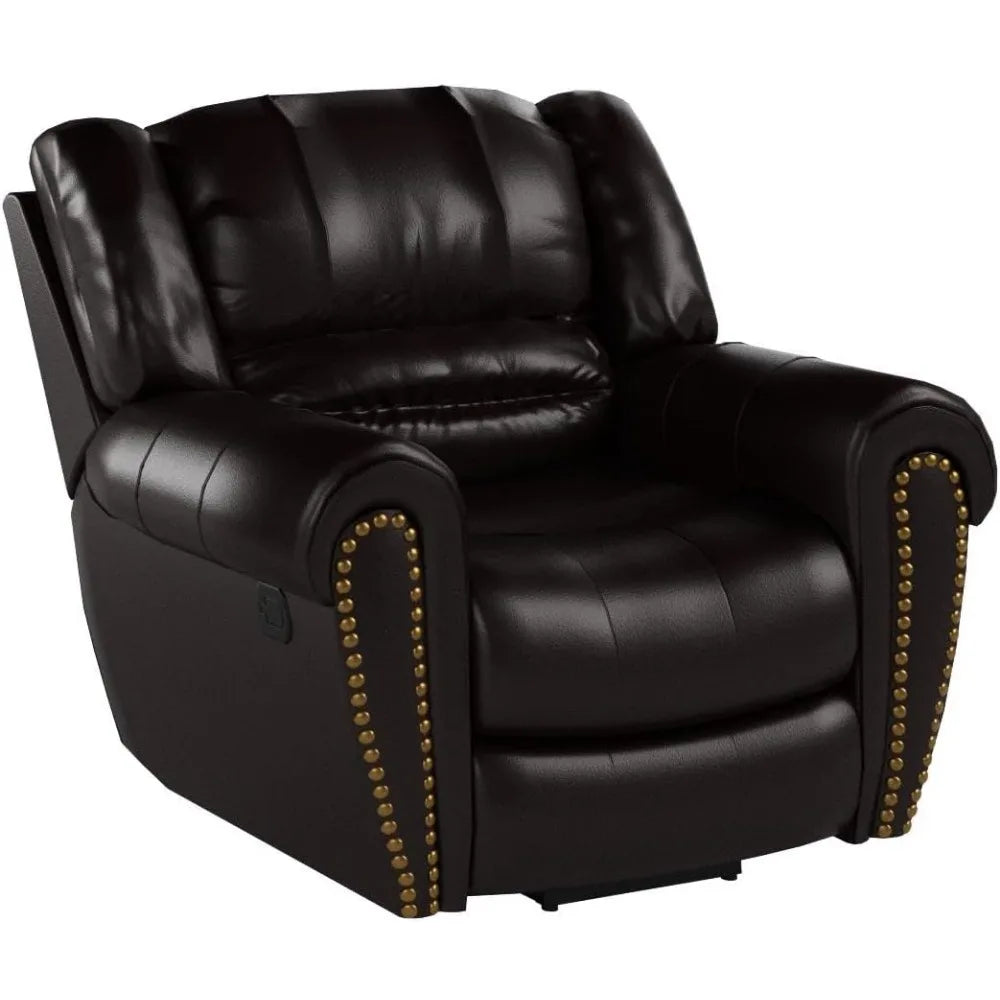 Leather Recliner Chair for Living Room, Classic Manual Reclining Single Sofa, Brown