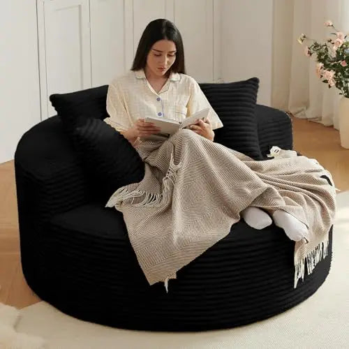 Oversized Round Chair Lounge Chaise Indoor, Upholstered Corduroy Deep Seat Cloud Large Circle Sofa Chair, No Assembly