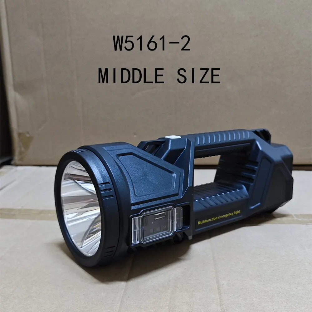 Portable Powerful Searchlight with Large Capacity Lithium Battery Rechargeable Handheld Flashlight Featuring Power Bank Function