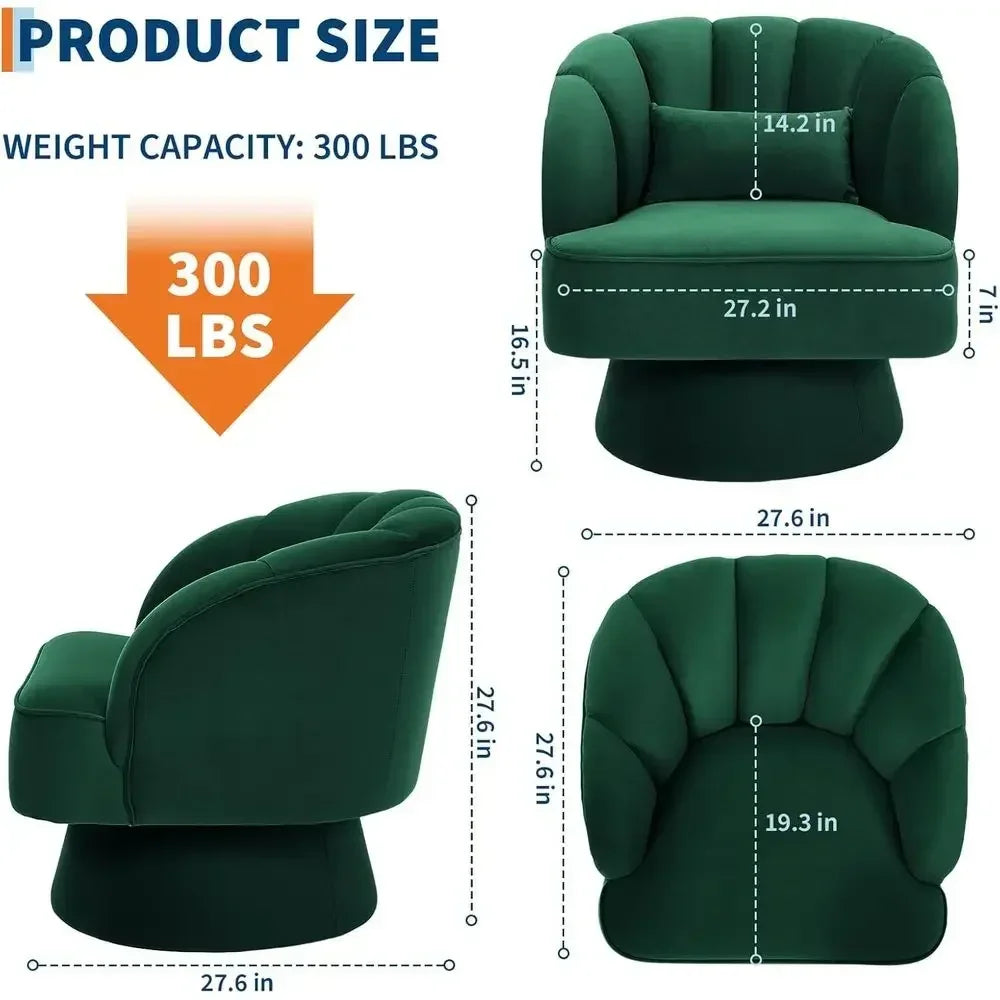 360° Swivel Velvet Armchair with Striped Backrest and Plush Padding for Lounge, Living Room, Bedroom, and Reading Nook