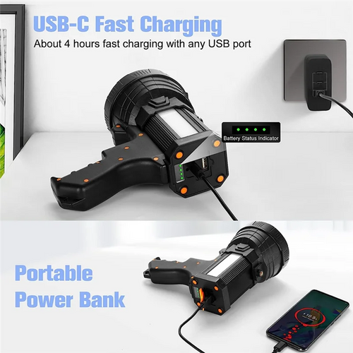 2Z-Rechargeable Spotlight Super Bright Spotlight LED Flashlight Handheld Spotlight 9600Mah Long Lasting Flashlight Searchlight