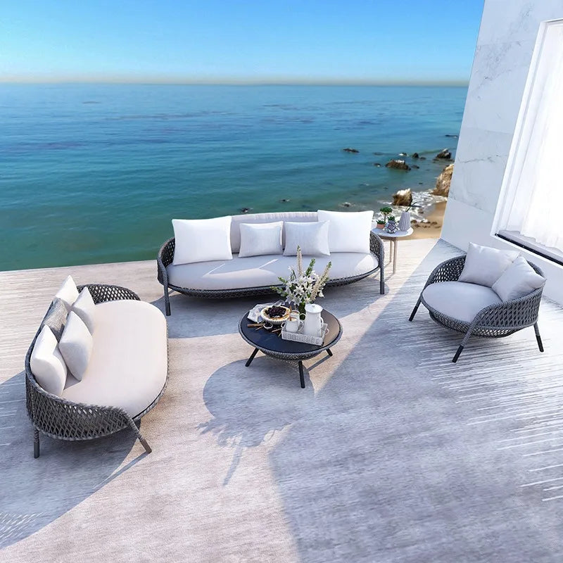 Outdoor courtyard sofa hotel B & B open-air balcony rattan chair furniture leisure rattan single sofa coffee table combination