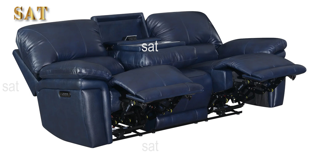 #Luxury Comfort Blue Grey Genuine Leather Extendable Power Reclining Living Room Sofa Set Furniture Modern Workshop