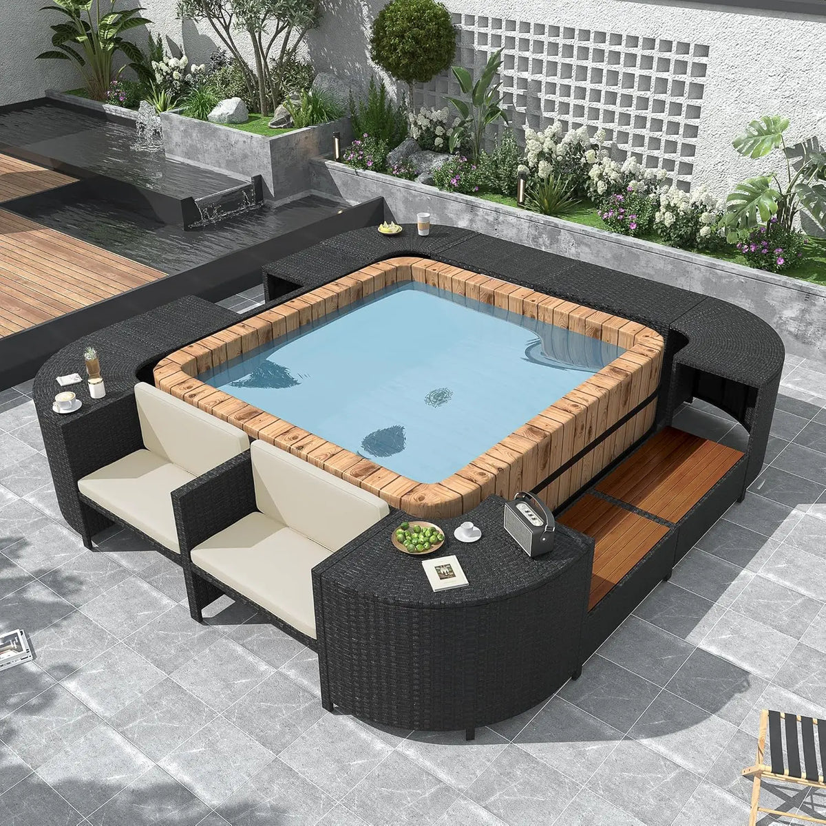 7 Piece Outdoor Patio Furniture Sofa Sets,All Weather Rattan Conversation Sofa Set with Striped Green Pillows/Tempered, Custom