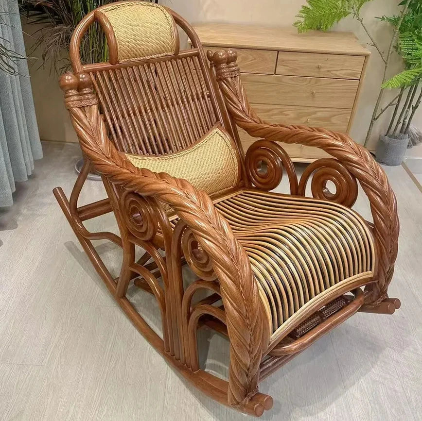 True rattan rocking chair sun room high-end elderly home recliner rattan woven balcony casual rocking chair