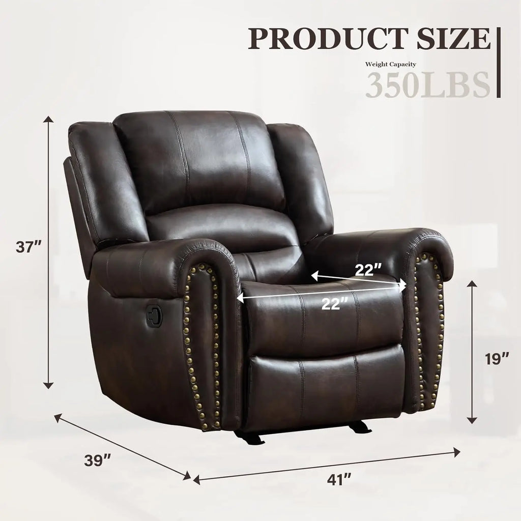 #Overstuffed Leather Rocker Recliner Chair Manual Single Sofa Living Room Bedroom Dark Brown, Customized