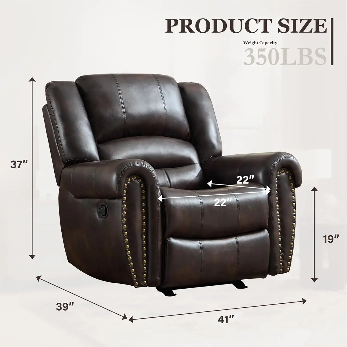 #Overstuffed Leather Rocker Recliner Chair Manual Single Sofa Living Room Bedroom Dark Brown, Customized