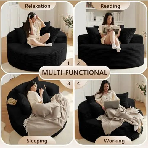 Oversized Round Chair Lounge Chaise Indoor, Upholstered Corduroy Deep Seat Cloud Large Circle Sofa Chair, No Assembly