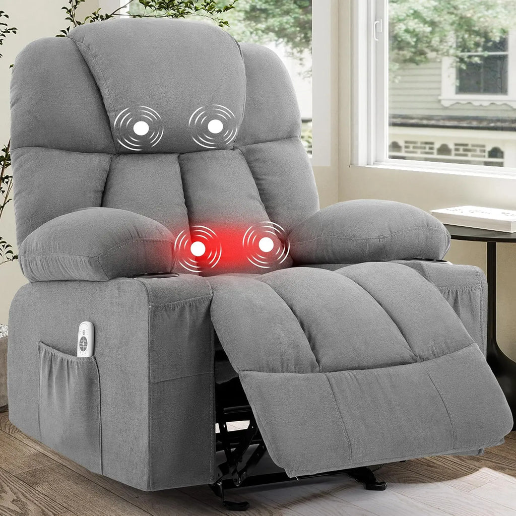 Massage Rocker Recliner Chair with Heat & Vibration Nursery Glider 4 Pockets 2 Cup Holders Fabric Beige, Customized