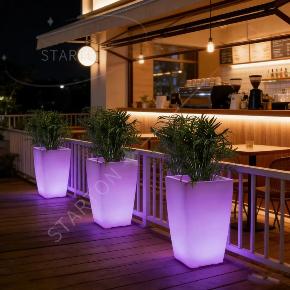 Round Shape  Illuminated LED Tall Big Led Glow Flower Pot Solar Garden Lights Outdoor Floor Lamp Led Flower Planter