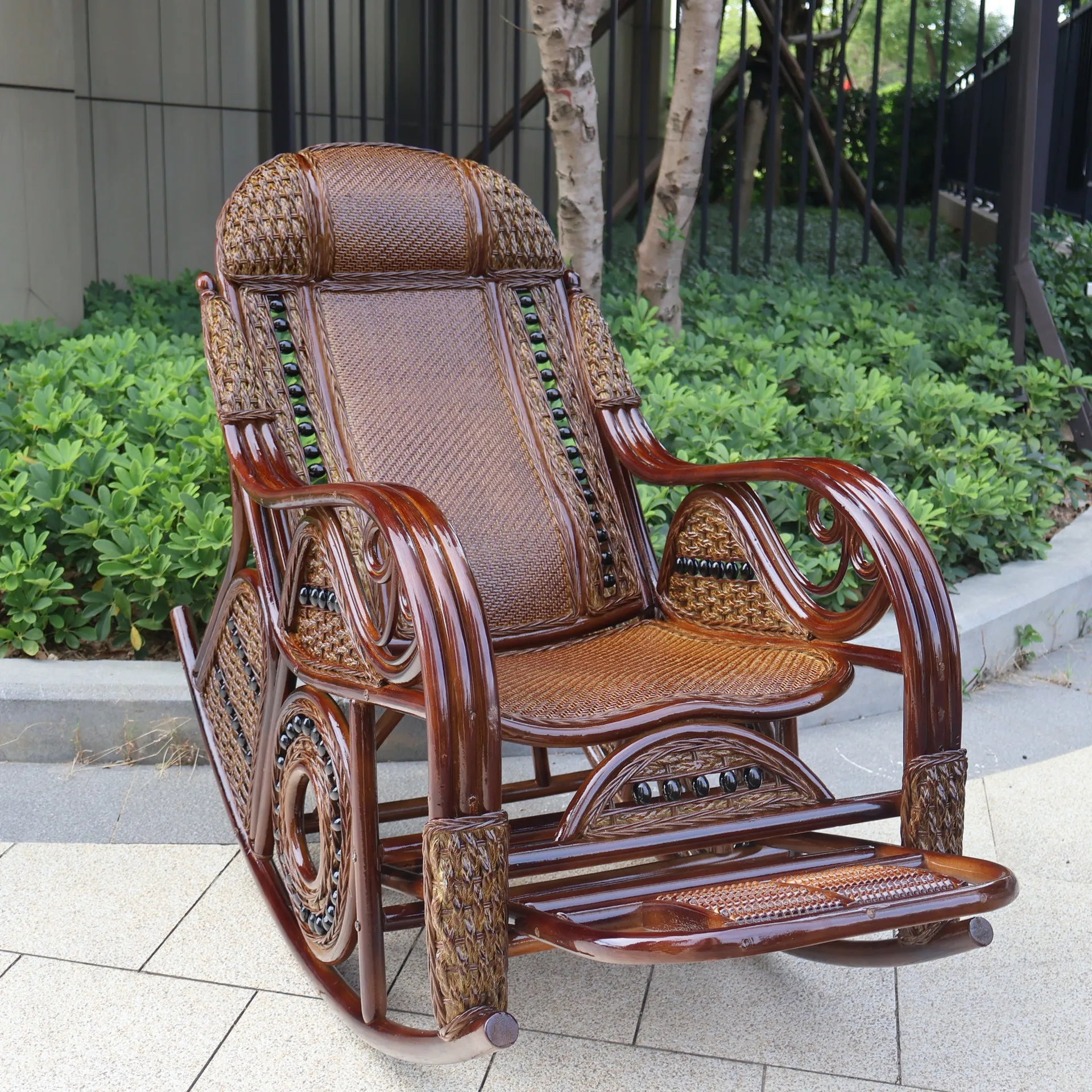 PYH pure natural true rocking chair adult rocking chair elderly rattan balcony household strong free rattan chair