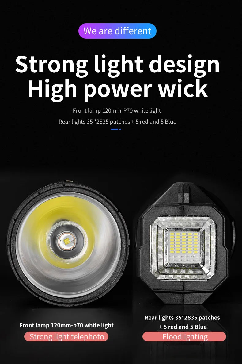 Portable Powerful Searchlight with Large Capacity Lithium Battery Rechargeable Handheld Flashlight Featuring Power Bank Function