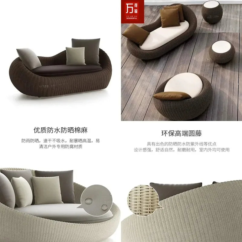 Nordic Woven Rattan Sofa Set with Coffee Table for Garden Balcony Patio Indoor Outdoor Leisure Furniture
