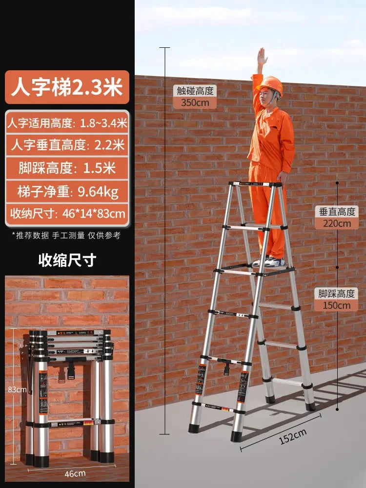 Aluminum Alloy Telescopic Ladder Thickened Stainless Steel Step Ladders Folding Lift Herringbone Ladder Home Portable Ladder B Y