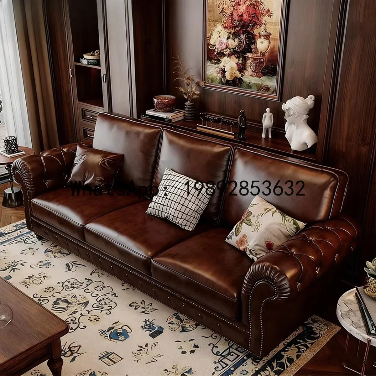 4-10 genuine leather sofa, living room 3-4 seater sectional, vintage oil wax leather brown straight sofa