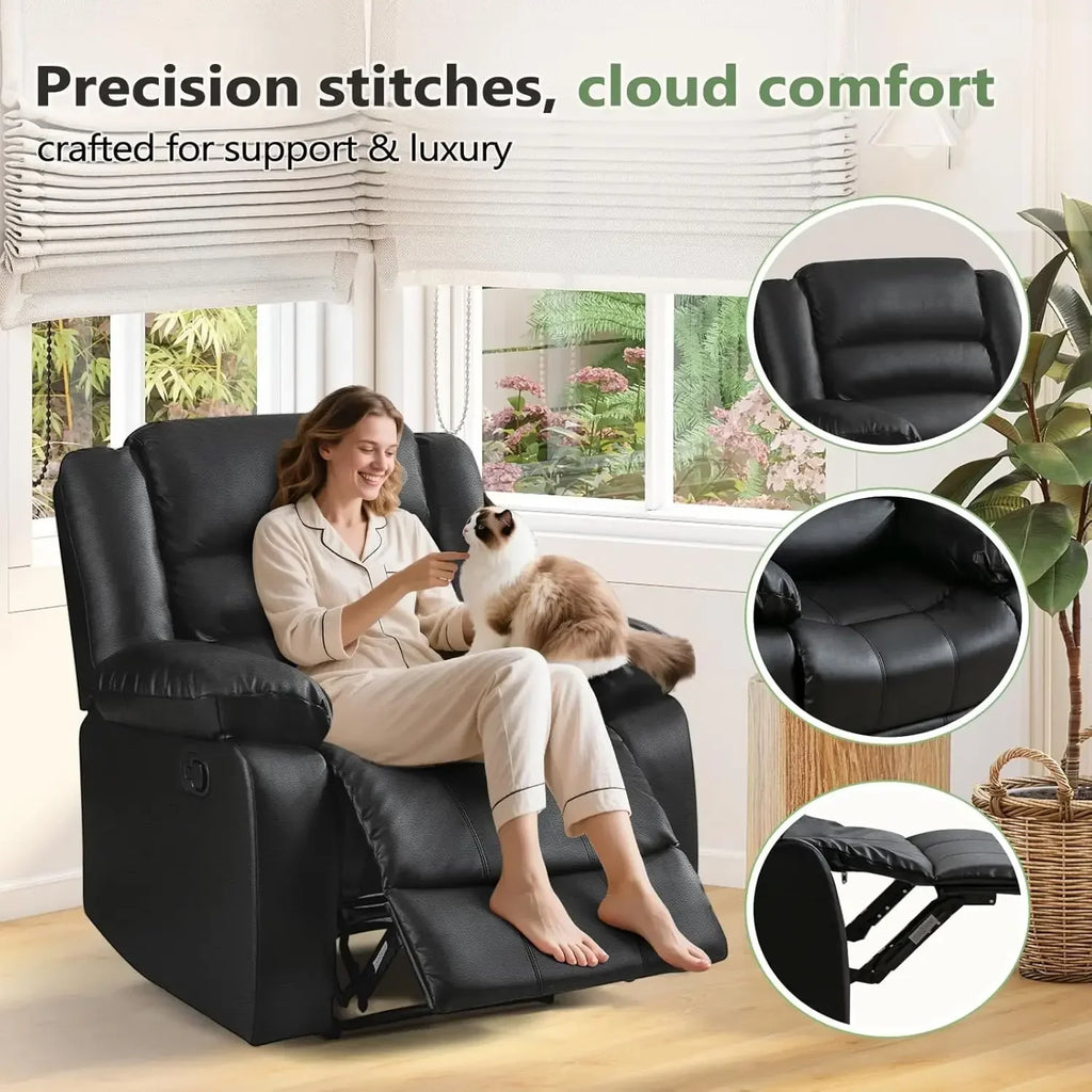 Recliner Chair with Overstuffed Arm and Back, Breathable Faux Leather Manual Reclining Chairs, Living Room Single Sofa Recliners