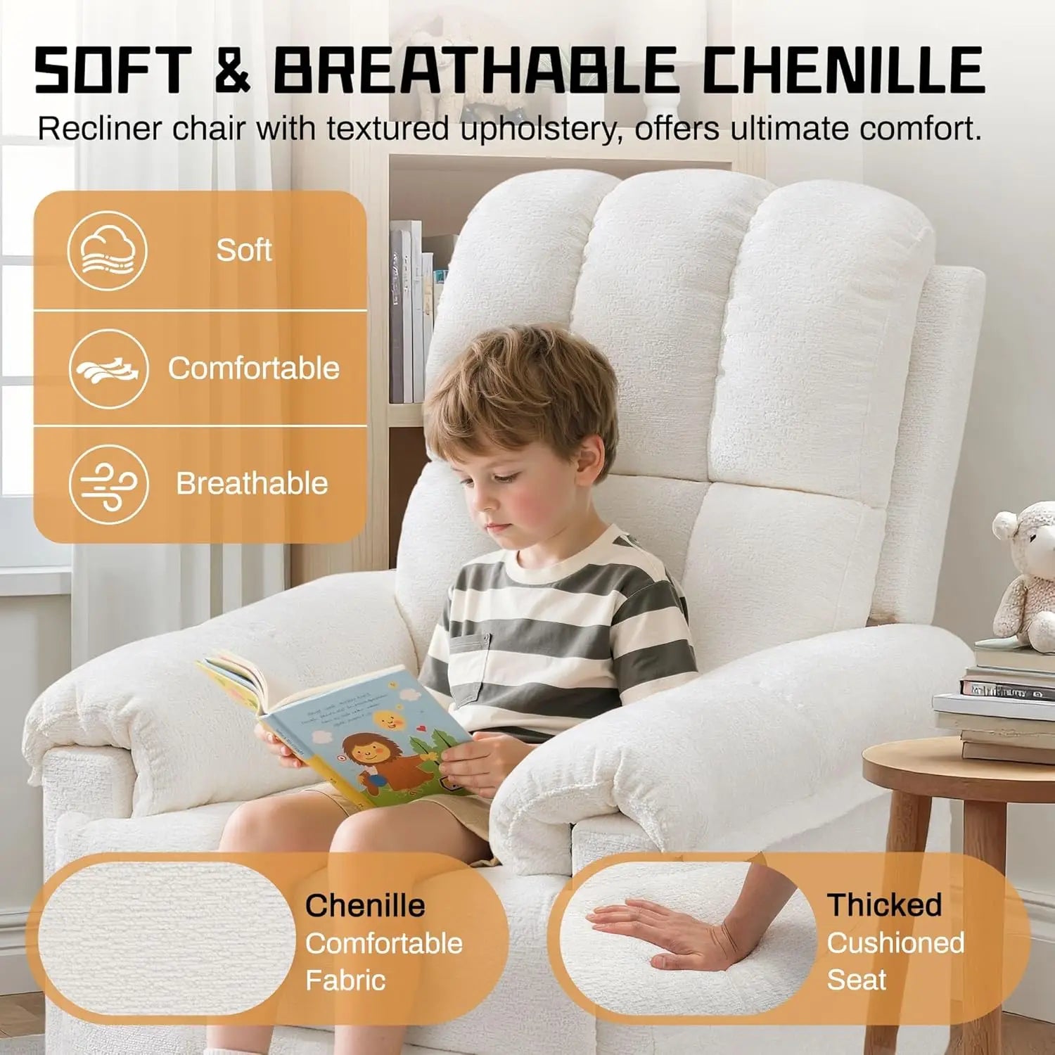 Manual Upholstered Swivel Rocker Recliner,Compact Small Space Reclining Chair For Adults, Custom