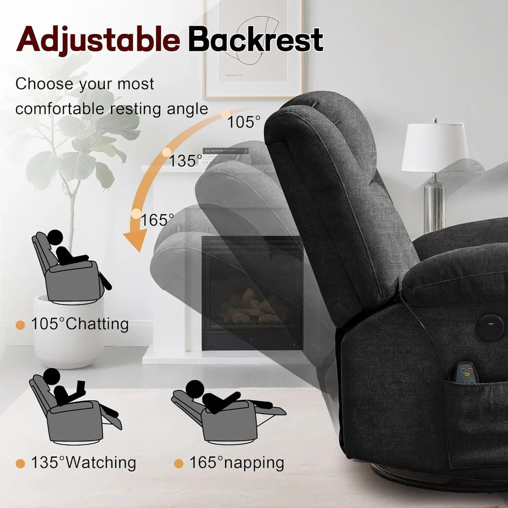 Recliner Chair,Rocking Chair with Massage and Heat,360° Swivel Recliner Chairs for Adults,for Bedroom,Nursery,Living Room Chairs