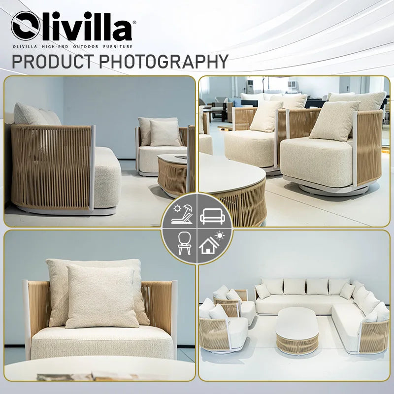 Scandinavian Outdoor Woven Rope Sofa Villa Courtyard Simple Garden Furniture Hotel Resort Leisure Open-Air Waterproof Sofa Couch