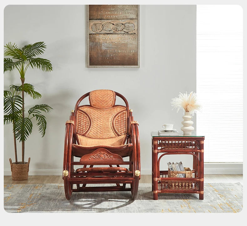 CL free balcony natural real rattan rocking chair lunch break classical single sofa