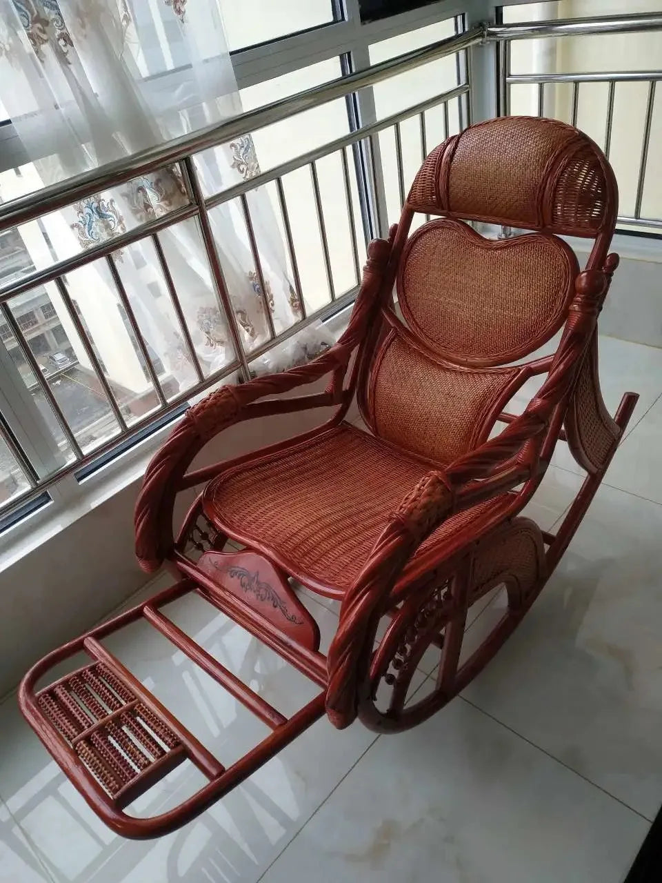 CZ Rocking Chair Hanging Basket Natural Real Rattan Plant Woven Relaxing Leisure Recliner