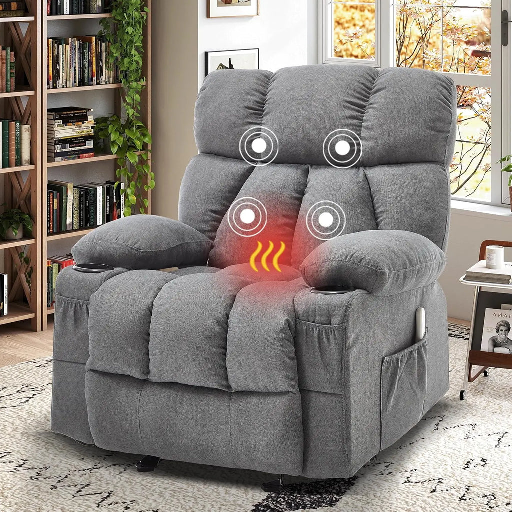 Massage Recliner Chair, Overstuffed Rocker Lazy Boy Chairs with Vibration&Gently Heat,Fabric Ergonomic Manual Nursery, Custom