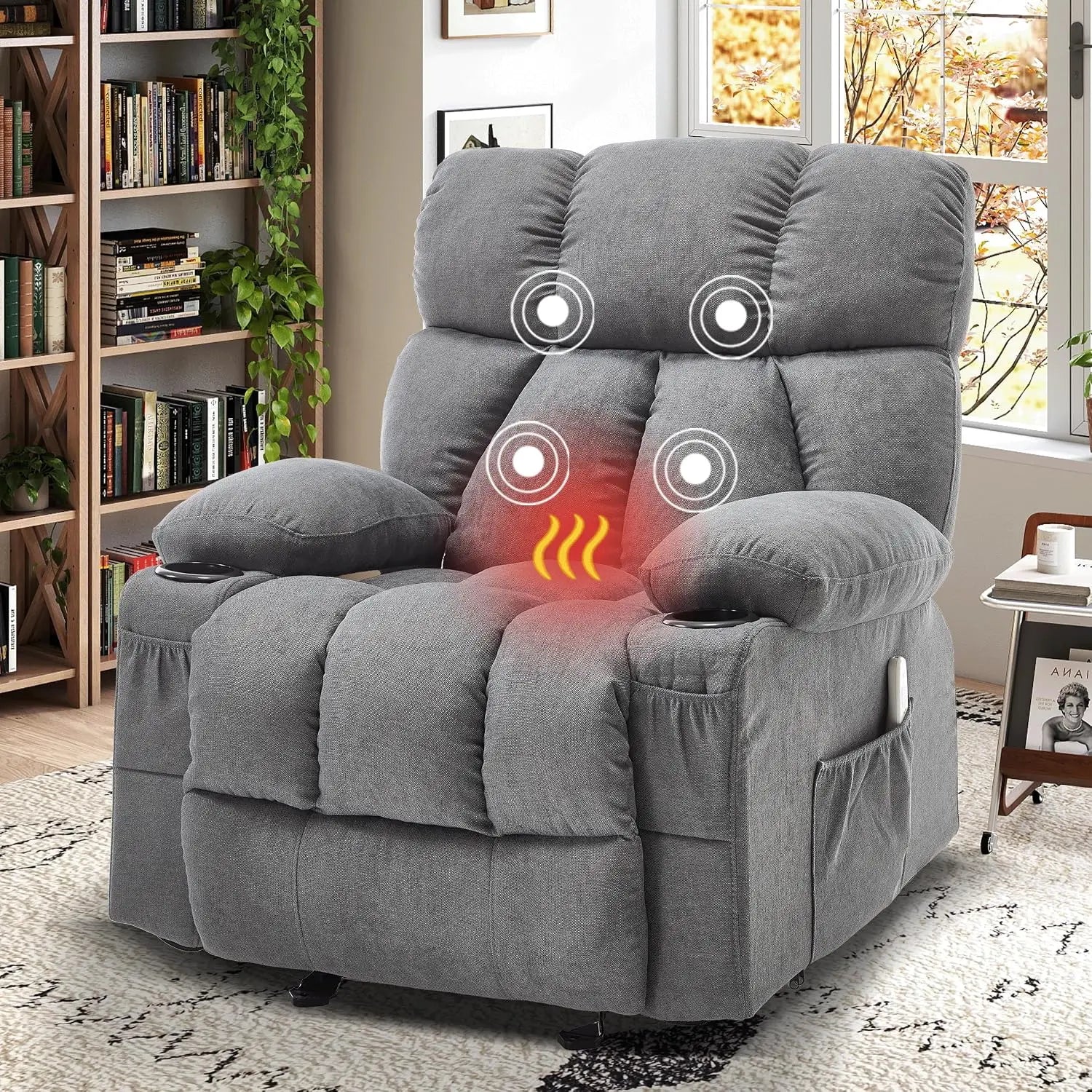 Massage Recliner Chair, Overstuffed Rocker Lazy Boy Chairs with Vibration&Gently Heat,Fabric Ergonomic Manual Nursery, Custom