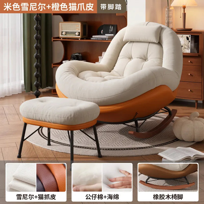 Cozy Button Tufted Rocking Leisure Chair, Curved Wrap-around Chenille Padded Single Recliner Sofa Chair With Wooden Rocking