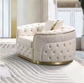 Luxury Chesterfield Sectional Sofa Set with Cloth Buttons and Fabric Modular Couch with Gold Stainless Steel Base, 3-seater Sofa