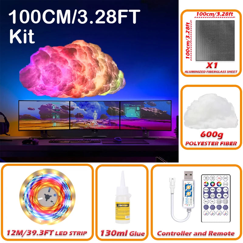 Cloud LED Light, Cloud Music Sync Multicolor Changing Strip Light, Atmosphere DIY Creative Thunder Cloud Lamp Wall Ceiling Light
