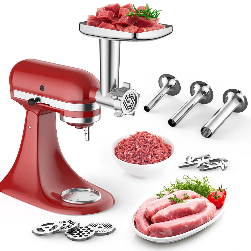 Metal Meat Grinder Attachment for KitchenAid Stand Mixer with 4 Grinding Plates 3 Sausage Tubes 2 Blades